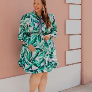 Beauticurve x Lane Bryant Palm Leaf Print Long Sleeve Dress